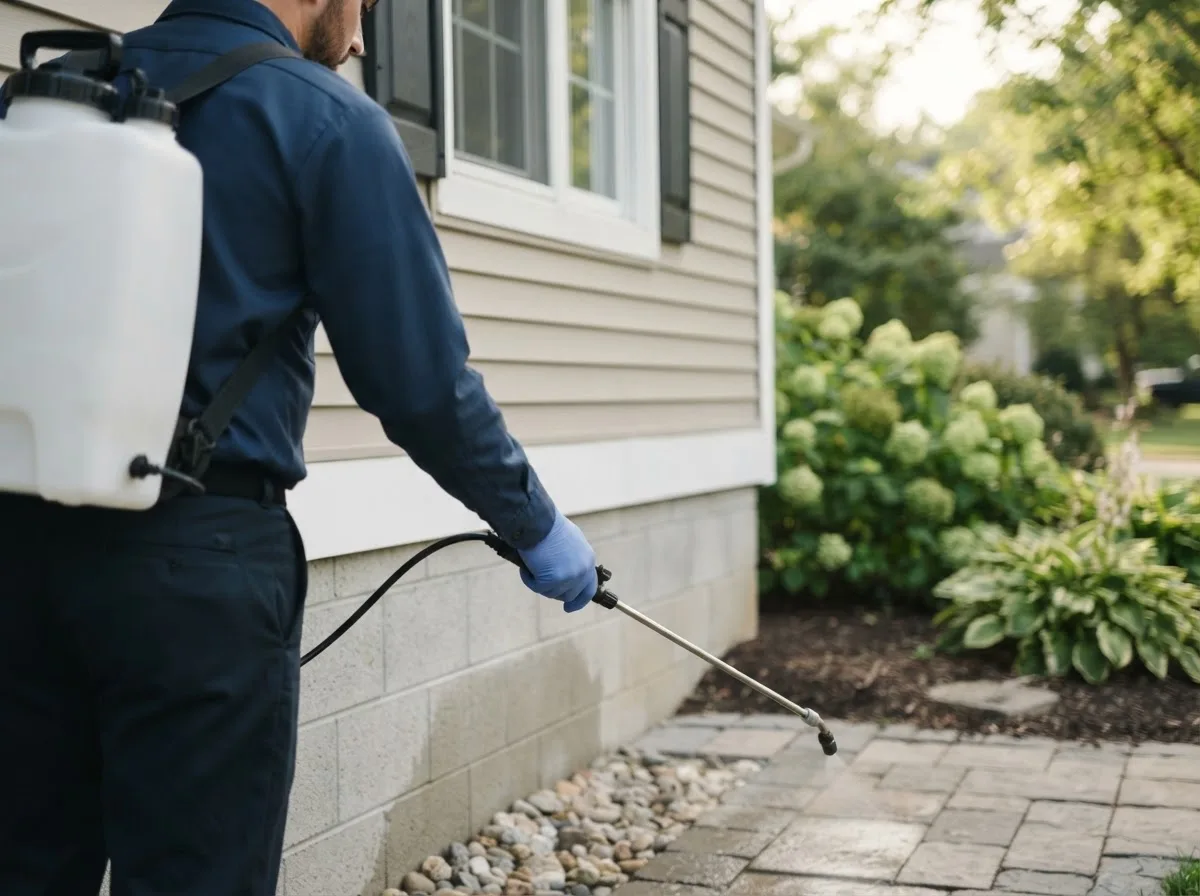 Pest control technician inspecting a home in Huntington, IN
